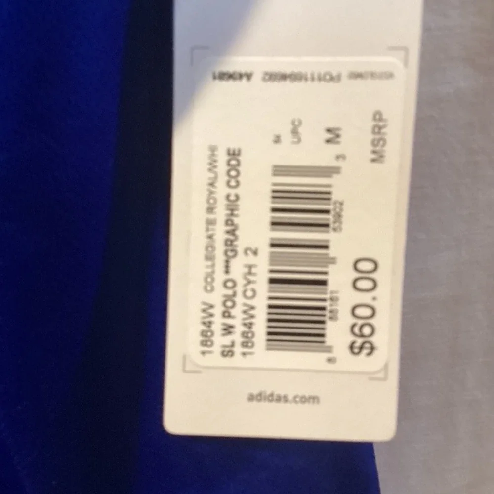 Adidas Polo Shirt Unisex Collegiate Royal Blue Short Sleeve M Snap Closure NWT‎